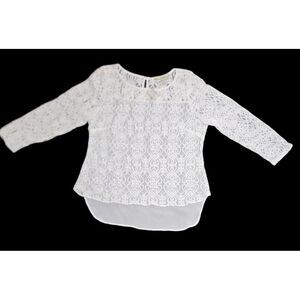 NEW Seventh Avenue Womens L Blouse Top White Lace Chiffon Feminine Layering‎